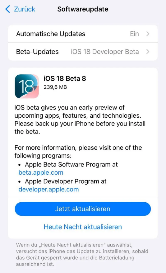 蒙山苹果手机维修分享苹果 iOS / iPadOS 18 开发者预览版 Beta 8 发布 